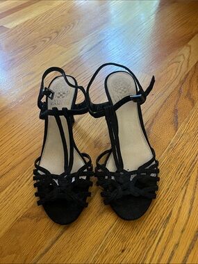 Vince Camuto Black Strappy T-Bar Heeled Sandals